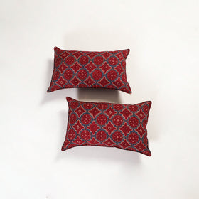 Red - ajrakh hand block print pillow covers (set of 2) 127