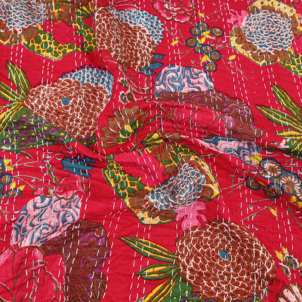 Pink - Jaipur Print Double Tagai Kantha Bed Cover 29