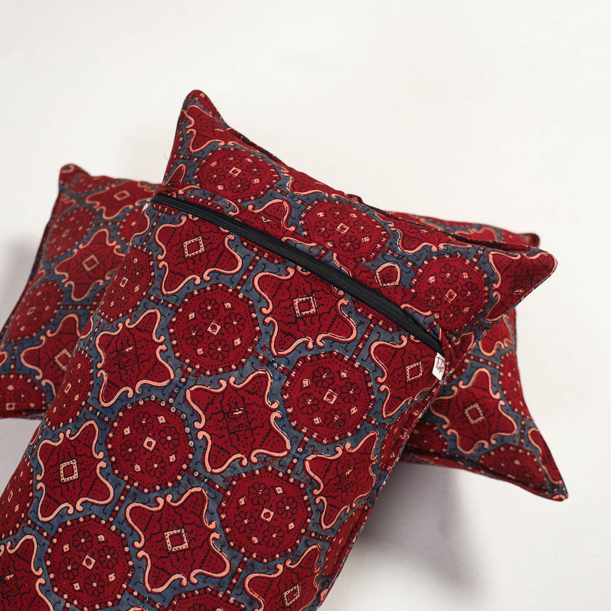 Red - ajrakh hand block print pillow covers (set of 2) 127