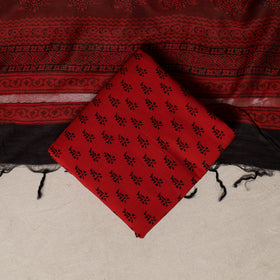 Bagh Hand Block Print Natural Dyed Chanderi Silk 3pc Unstitched Dress Material Suit Set 47