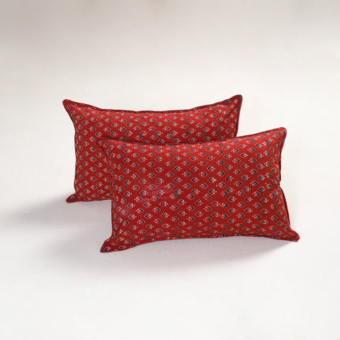 Red - Ajrakh Hand Block Print Pillow Covers (Set of 2) 128
