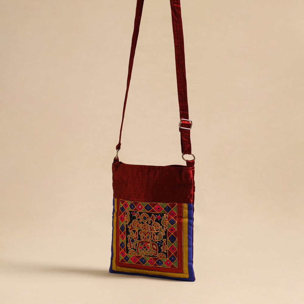 Handmade Mashru Silk Kutch Embroidery Sling Bag 09