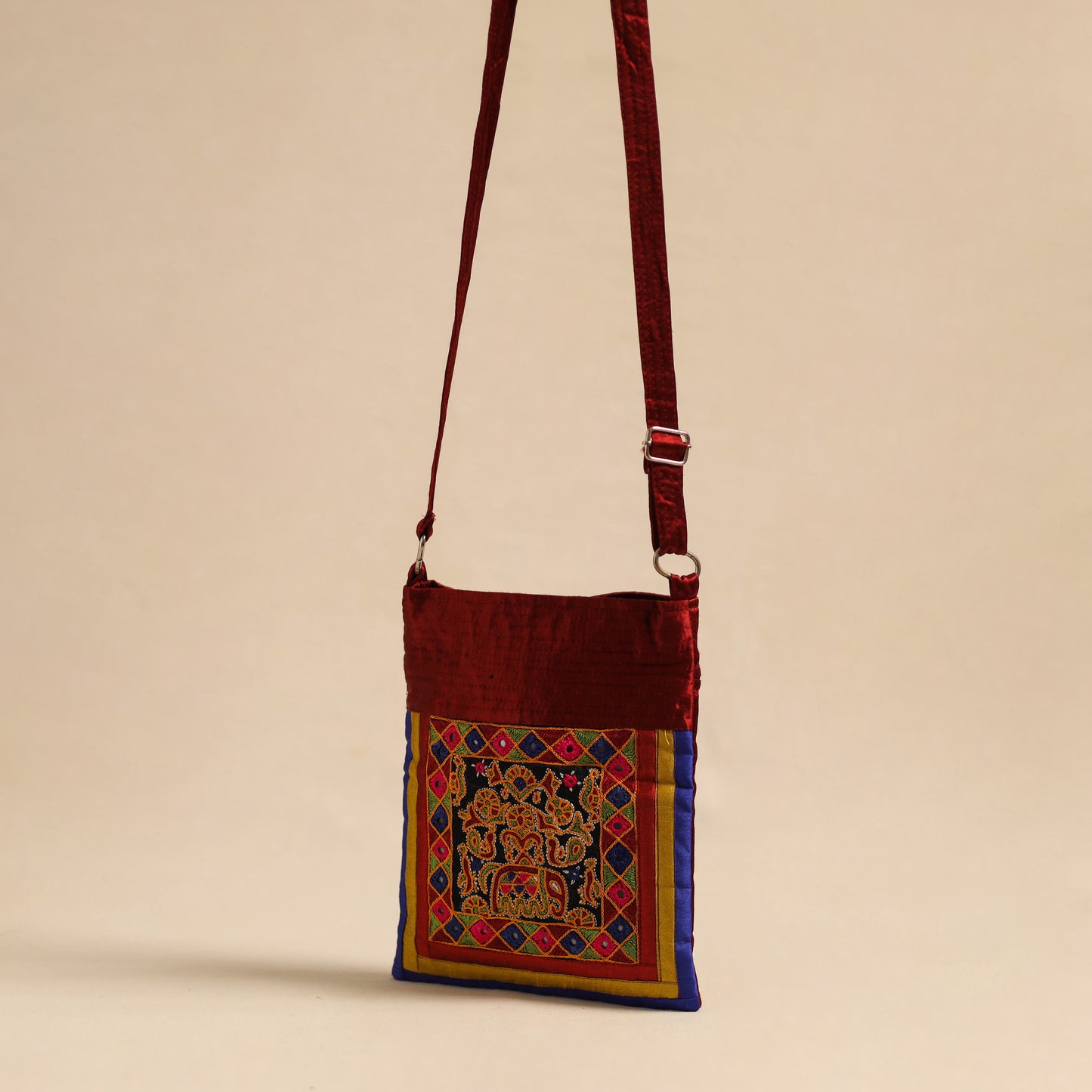 Handmade Mashru Silk Kutch Embroidery Sling Bag 09