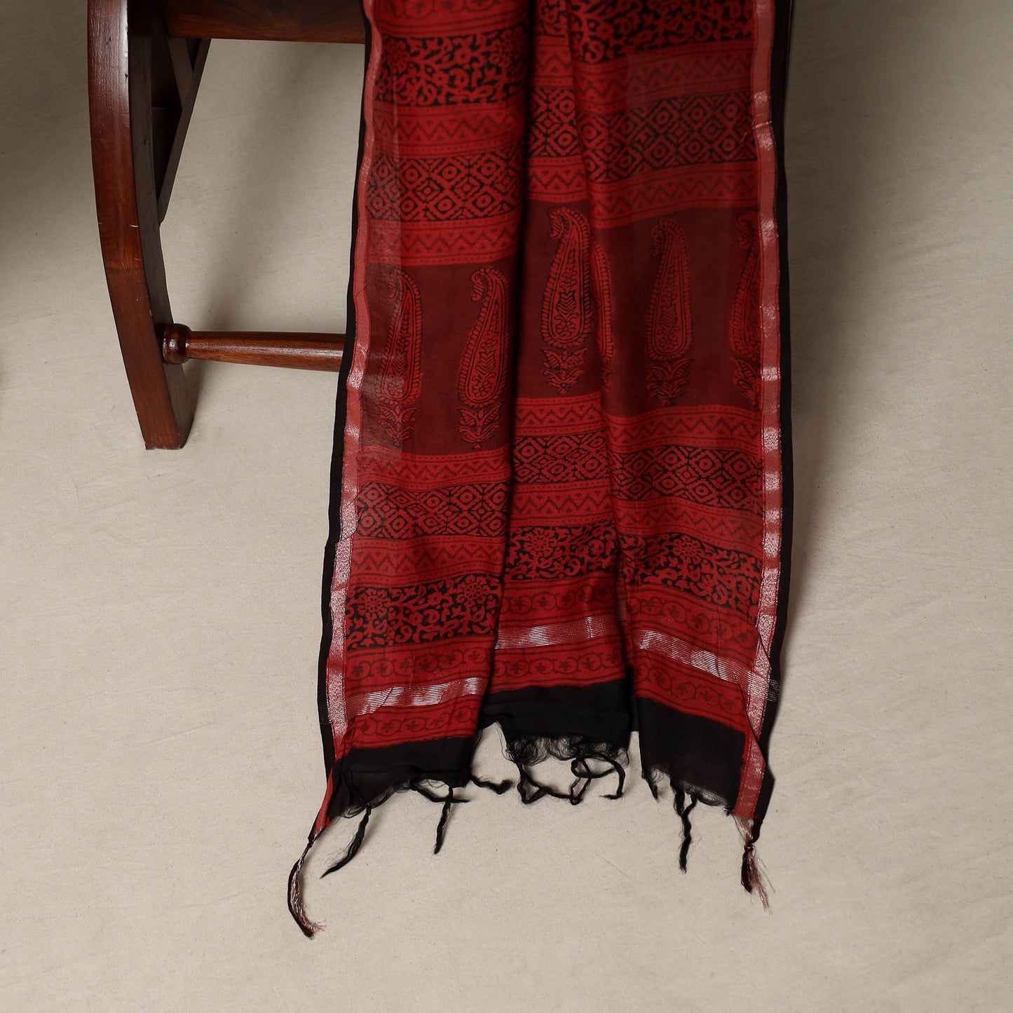 Bagh Hand Block Print Natural Dyed Chanderi Silk 3pc Unstitched Dress Material Suit Set 48