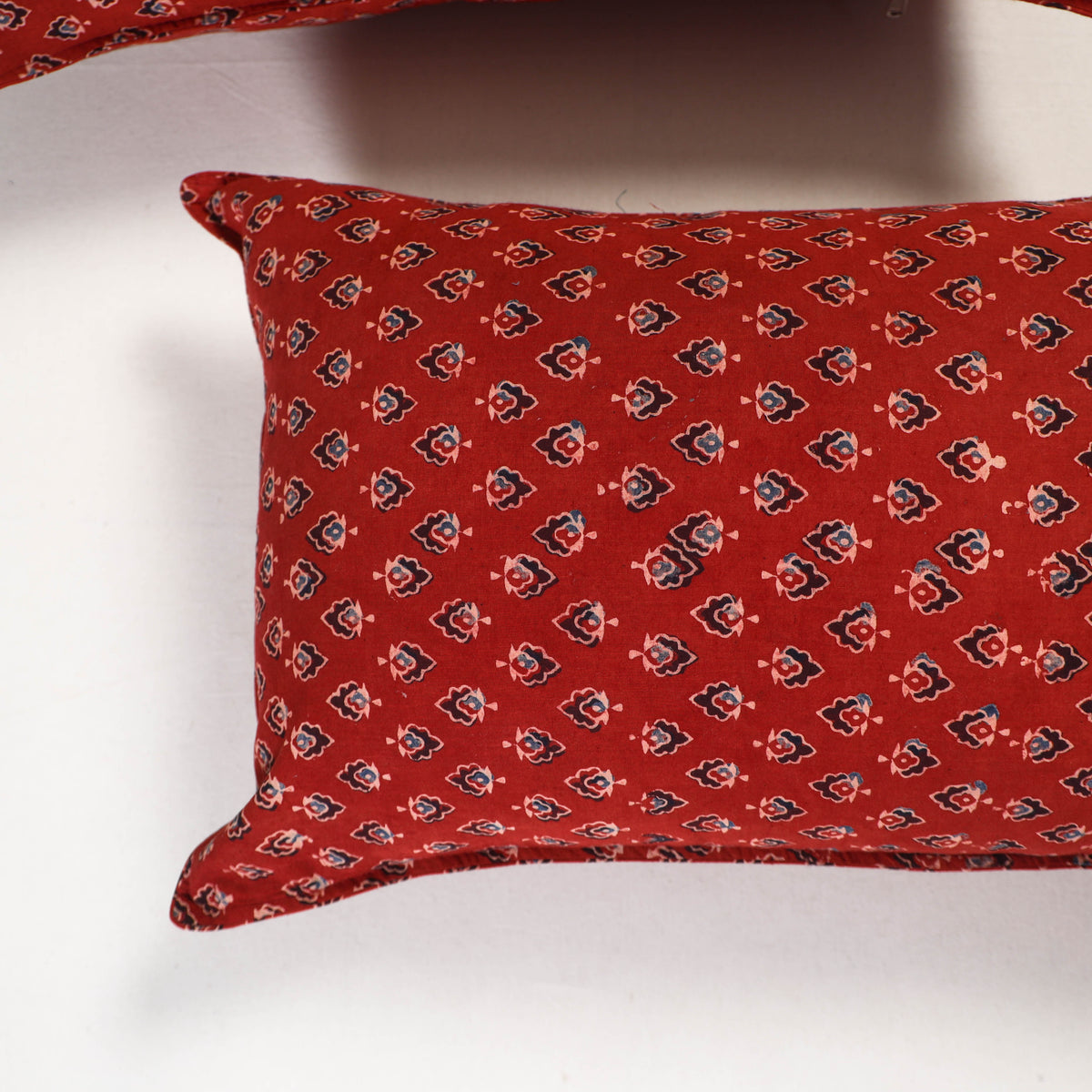 Red - ajrakh hand block print pillow covers (set of 2) 128