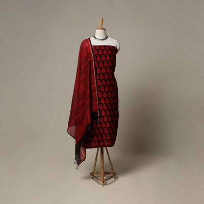Bagh Hand Block Print Natural Dyed Chanderi Silk 3pc Unstitched Dress Material Suit Set 49