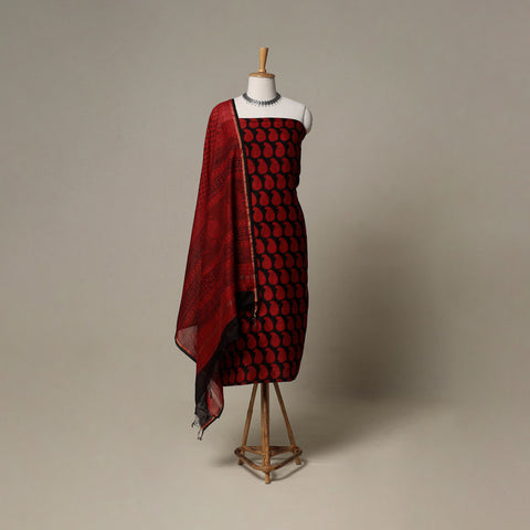 Bagh Hand Block Print Natural Dyed Chanderi Silk 3pc Unstitched Dress Material Suit Set 49