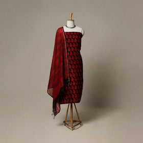 Bagh Hand Block Print Natural Dyed Chanderi Silk 3pc Unstitched Dress Material Suit Set 49