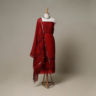Bagh Hand Block Print Natural Dyed Chanderi Silk 3pc Unstitched Dress Material Suit Set 50