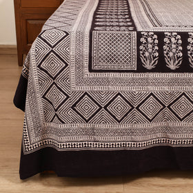 Black - Bagh Hand Block Print Cotton Double Bedsheet (108 x 90 in) 01