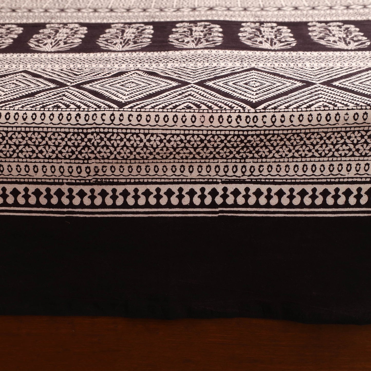 Black - Bagh Hand Block Print Cotton Double Bedsheet (108 x 90 in) 01