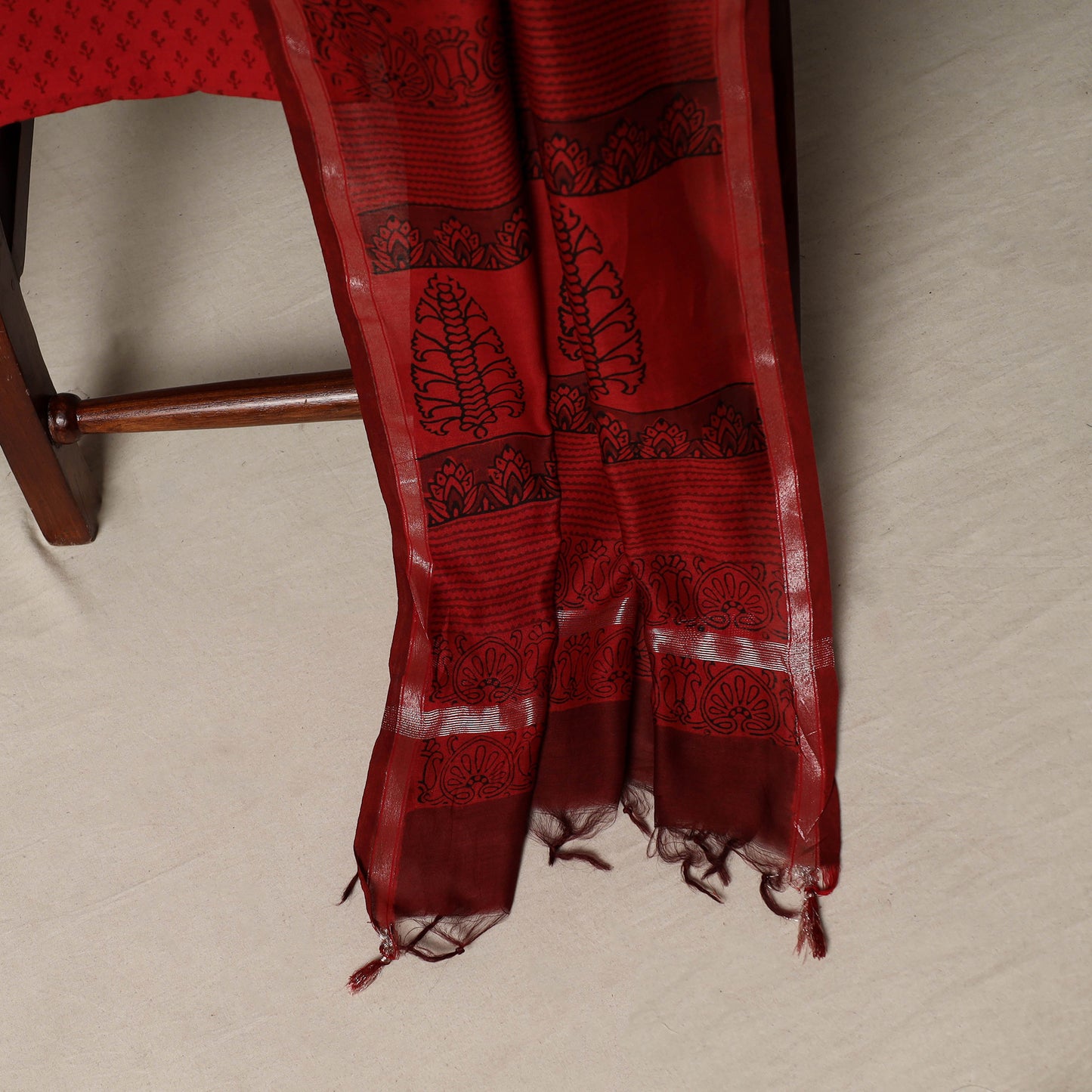 Bagh Hand Block Print Natural Dyed Chanderi Silk 3pc Unstitched Dress Material Suit Set 50