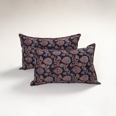 Black - ajrakh hand block print pillow covers (set of 2)