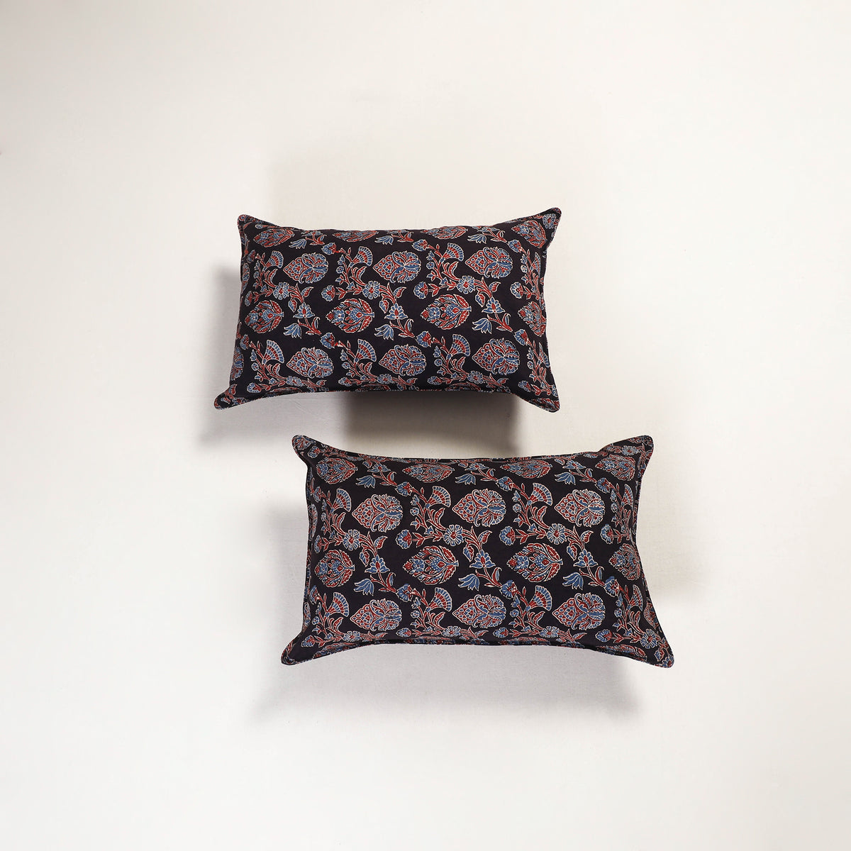 Black - ajrakh hand block print pillow covers (set of 2)