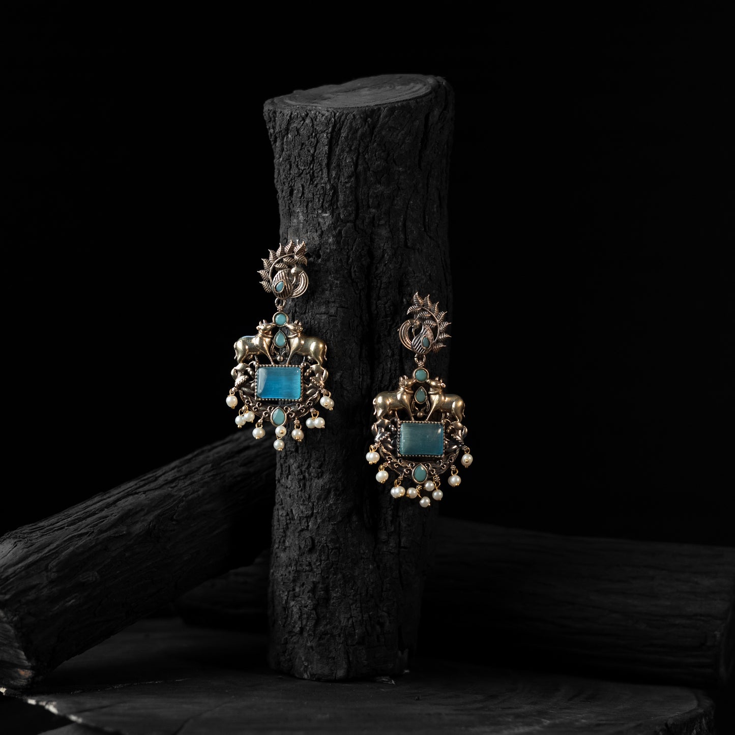 Blue - saanjh bela nandi chandbali oxidised earrings