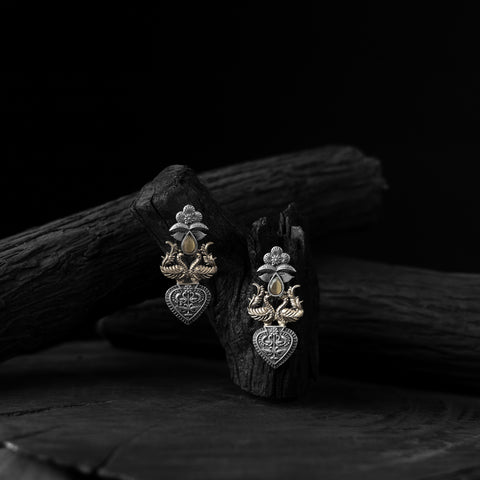 Yellow - saanjh bela peacock motif chandbali oxidised