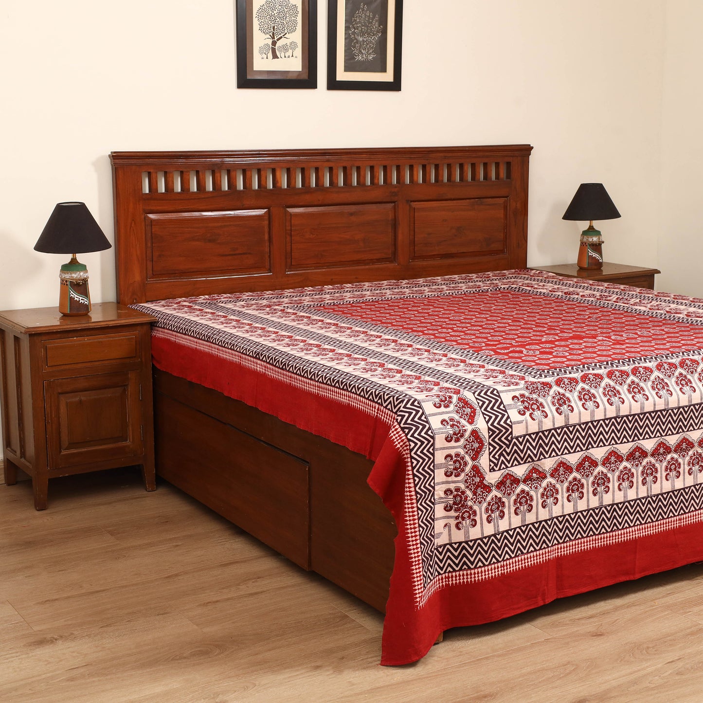 Bagh Hand Block Print Cotton Double Bedsheet (108 x 90 in) 03