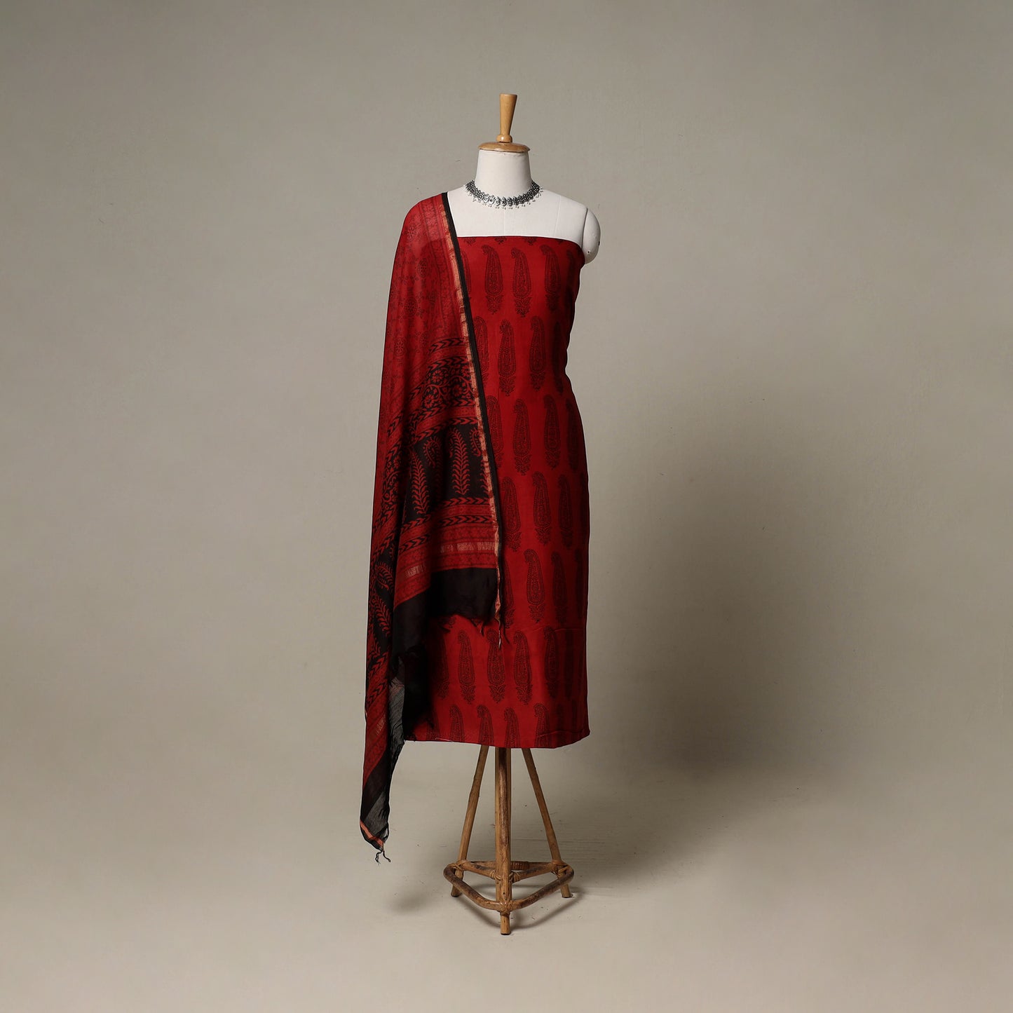 Bagh Hand Block Print Natural Dyed Chanderi Silk 3pc Unstitched Dress Material Suit Set 51