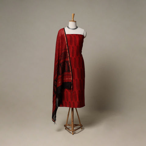 Bagh Hand Block Print Natural Dyed Chanderi Silk 3pc Unstitched Dress Material Suit Set 51