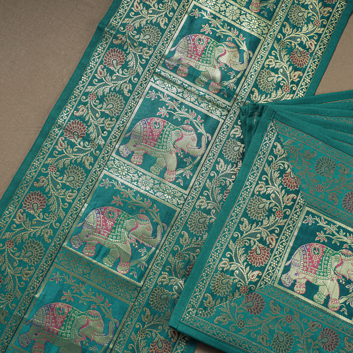 Brocade Banarasi Silk Dining Table Linen with 1 Runner, 6 mats and 6 coasters 11