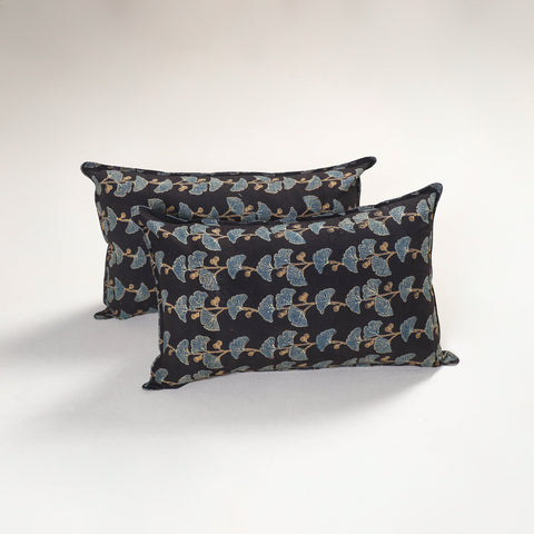 Black - Ajrakh Hand Block Print Pillow Covers (Set of 2) 133
