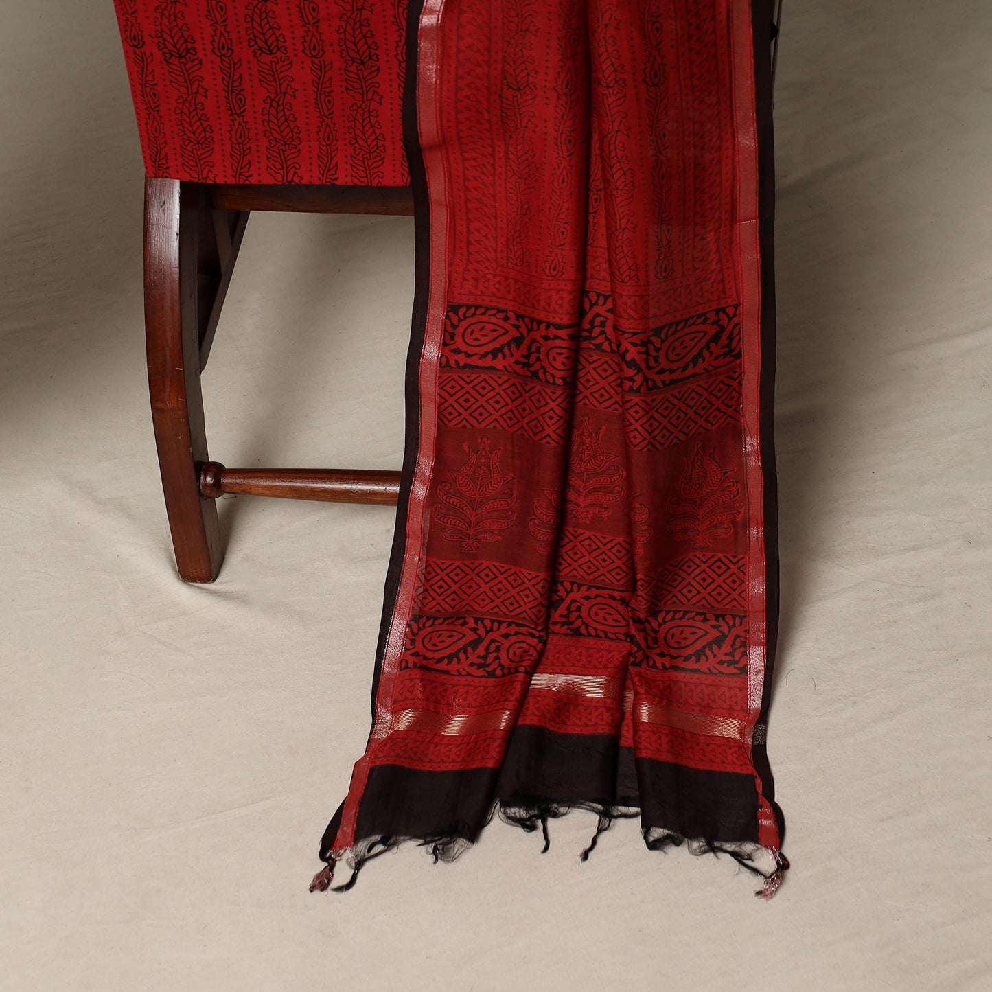 Bagh Hand Block Print Natural Dyed Chanderi Silk 3pc Unstitched Dress Material Suit Set 52