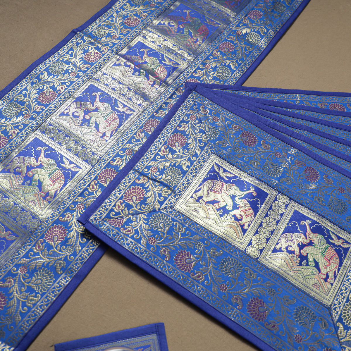 13pc Dining Table Linen Set in Brocade Banarasi Silk 01
