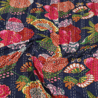 Blue - Jaipur Print Double Tagai Kantha Bed Cover 35