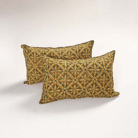 Yellow - Ajrakh Hand Block Print Pillow Covers (Set of 2) 134