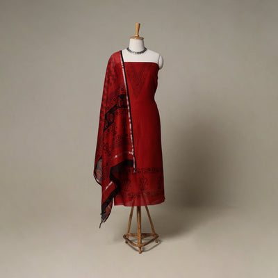 Bagh Hand Block Print Natural Dyed Chanderi Silk 3pc Unstitched Dress Material Suit Set 53