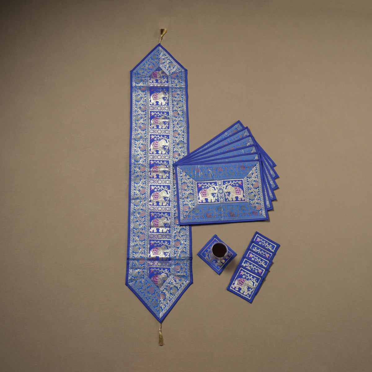 13pc Dining Table Linen Set in Brocade Banarasi Silk 02