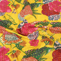 Yellow - Jaipur Print Double Tagai Kantha Bed Cover 36