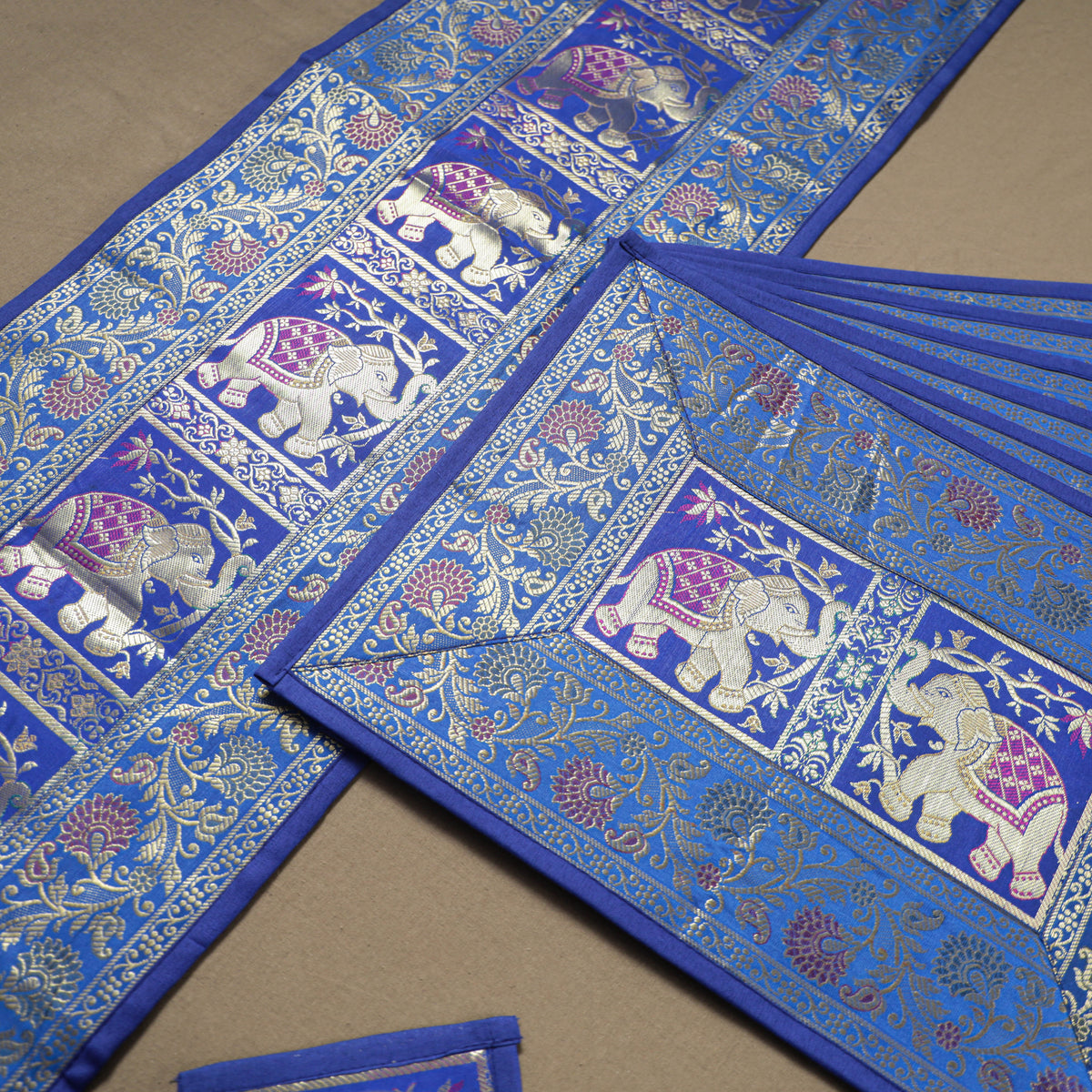 13pc Dining Table Linen Set in Brocade Banarasi Silk 02