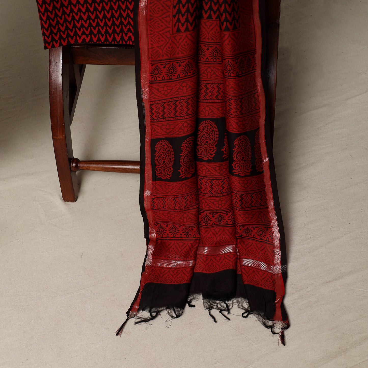 Bagh Hand Block Print Natural Dyed Chanderi Silk 3pc Unstitched Dress Material Suit Set 54