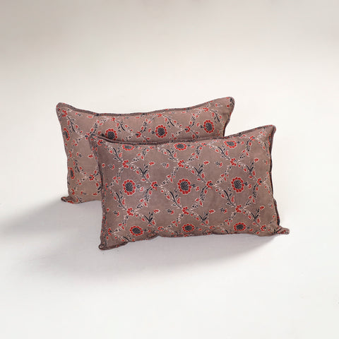 Brown - Ajrakh Hand Block Print Pillow Covers (Set of 2) 135