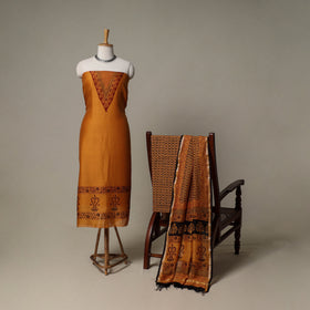 Bagh Hand Block Print Natural Dyed Chanderi Silk 3pc Unstitched Dress Material Suit Set 55
