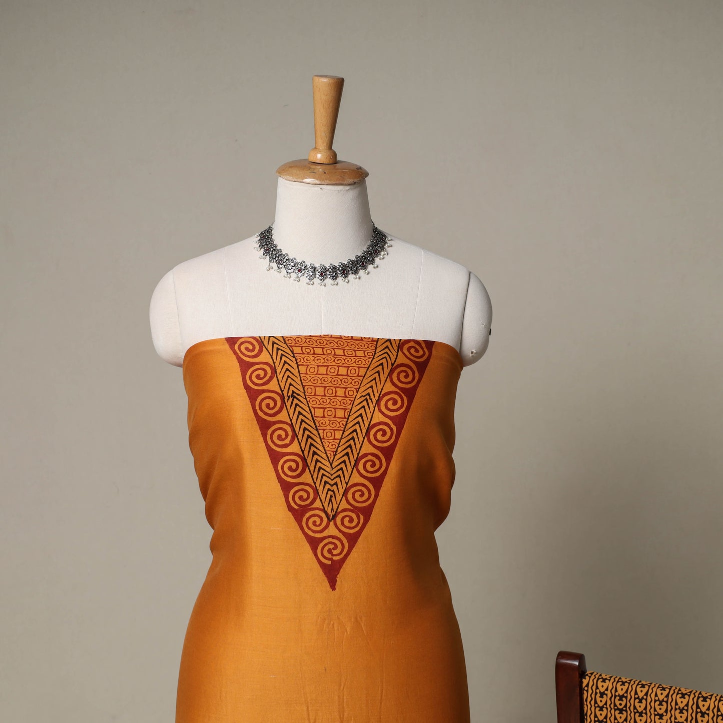 Bagh Hand Block Print Natural Dyed Chanderi Silk 3pc Unstitched Dress Material Suit Set 55