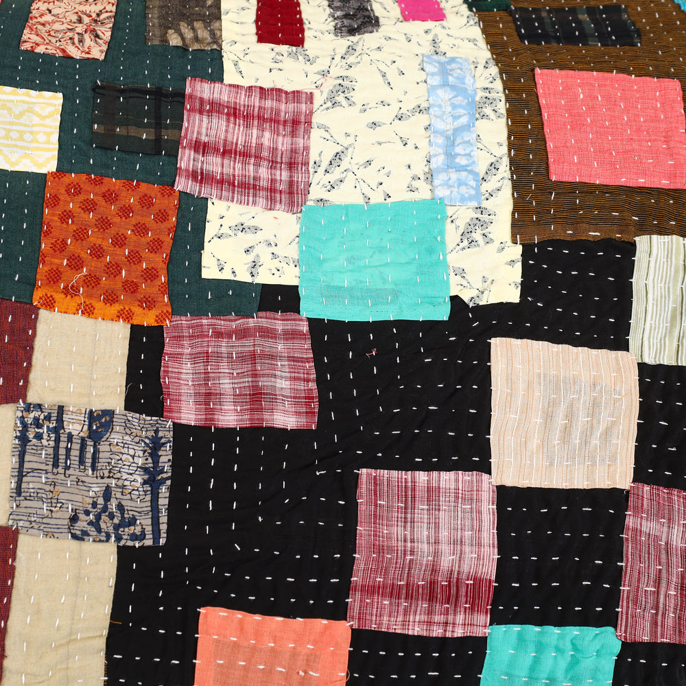 Multicolor - Handmade Cotton Tagai Patchwork Quilt (108 x 90 in) 03