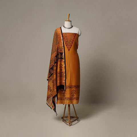Bagh Hand Block Print Natural Dyed Chanderi Silk 3pc Unstitched Dress Material Suit Set 55