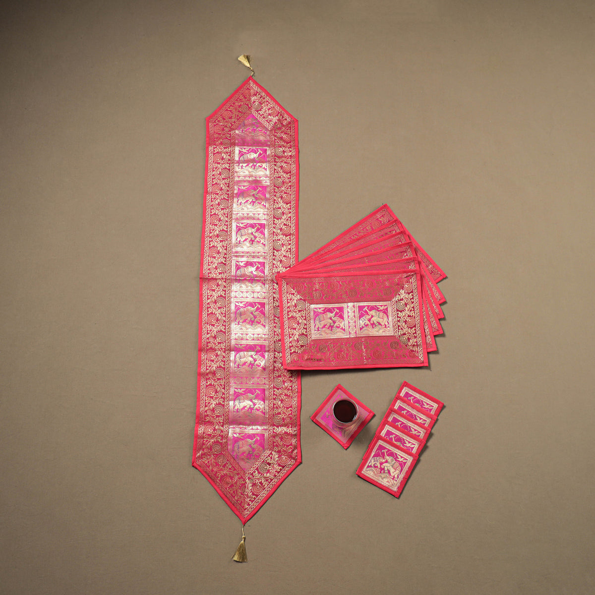 13pc Dining Table Linen Set in Brocade Banarasi Silk 03