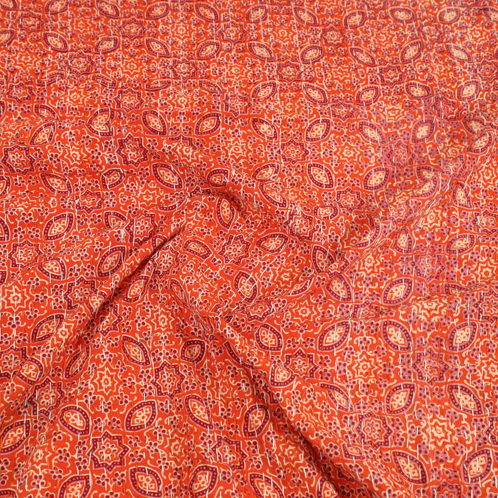 Orange - Ajrakh Print Double Tagai Kantha Bed Cover 38