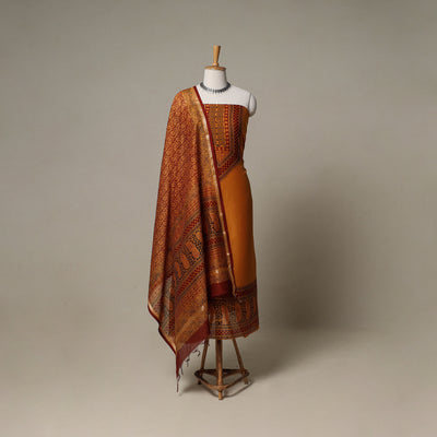 Bagh Hand Block Print Natural Dyed Chanderi Silk 3pc Unstitched Dress Material Suit Set 56