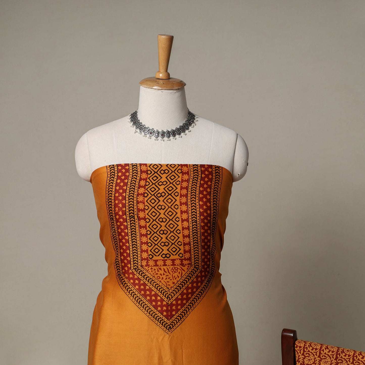 Bagh Hand Block Print Natural Dyed Chanderi Silk 3pc Unstitched Dress Material Suit Set 56