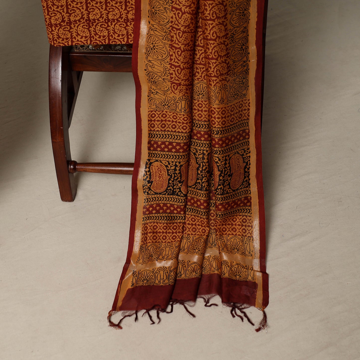Bagh Hand Block Print Natural Dyed Chanderi Silk 3pc Unstitched Dress Material Suit Set 56