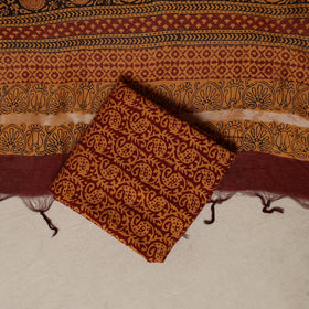 Bagh Hand Block Print Natural Dyed Chanderi Silk 3pc Unstitched Dress Material Suit Set 56