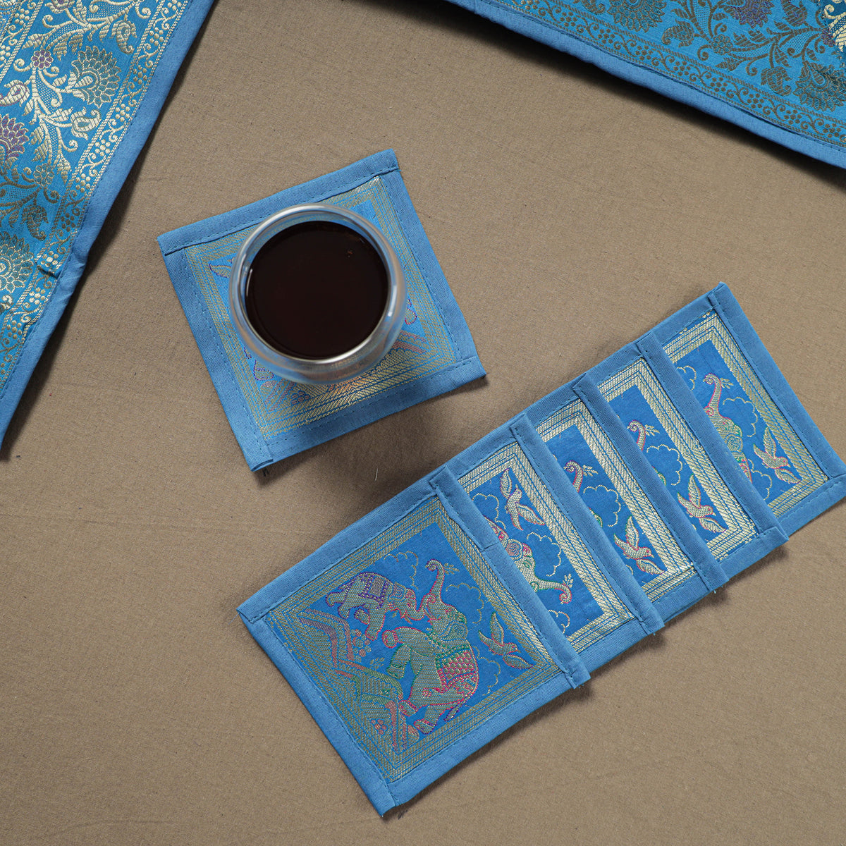 13pc Dining Table Linen Set in Brocade Banarasi Silk 04