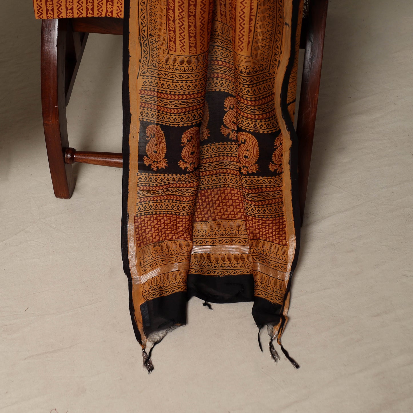 Bagh Hand Block Print Natural Dyed Chanderi Silk 3pc Unstitched Dress Material Suit Set 57