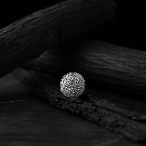 White - saanjh bela mandala oxidised ring - handcrafted