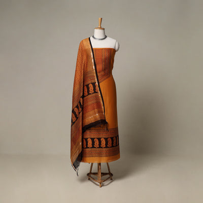 Bagh Hand Block Print Natural Dyed Chanderi Silk 3pc Unstitched Dress Material Suit Set 57