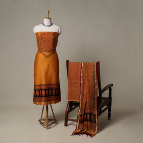 Bagh Hand Block Print Natural Dyed Chanderi Silk 3pc Unstitched Dress Material Suit Set 58